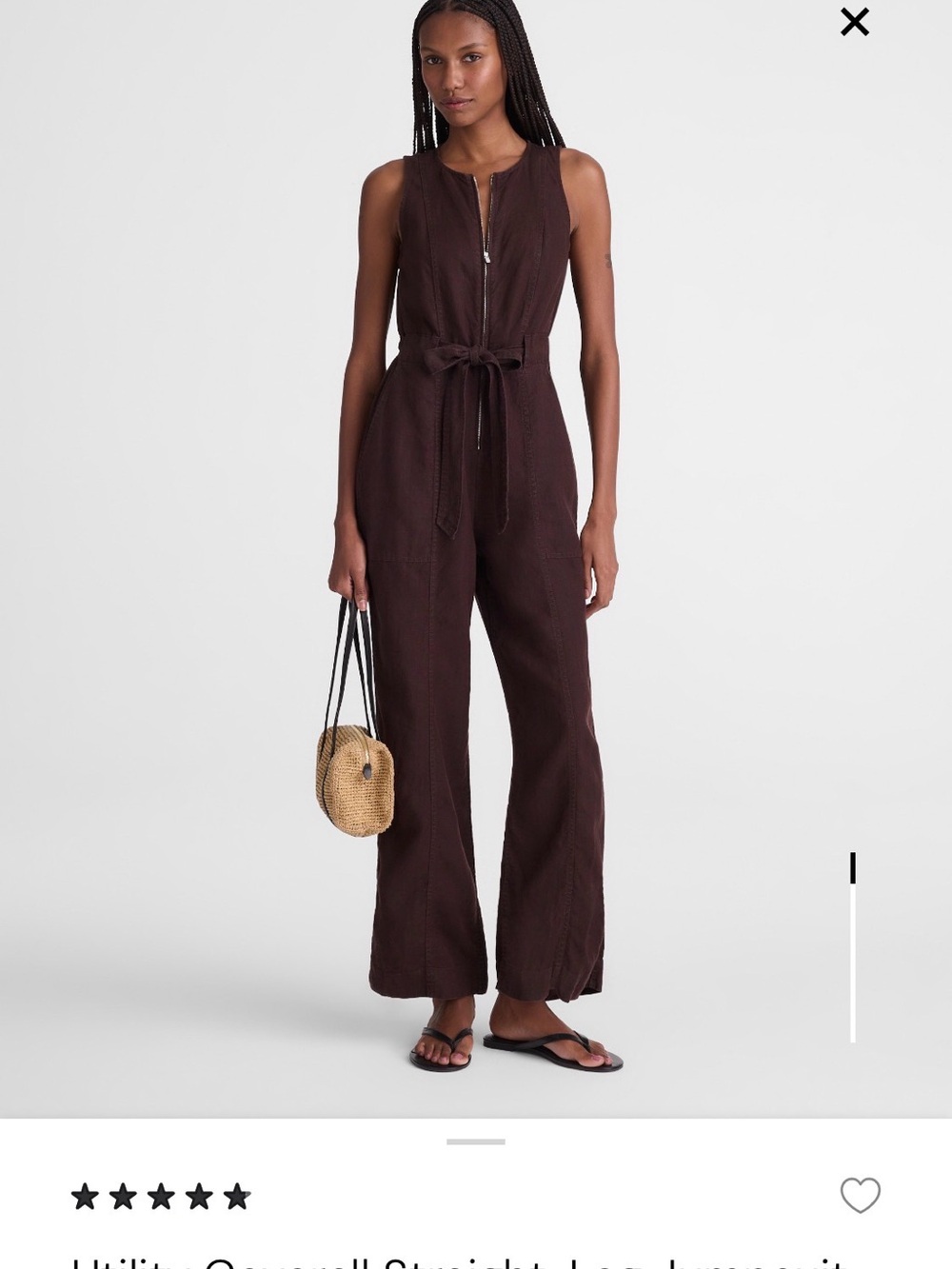 Madewell Linen Sleeveless Dark Brown Tie-Waist Jumpsuit